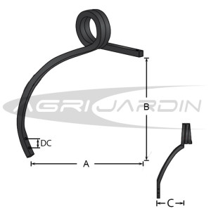 DENT CULTIVATEUR ACODÉ DOUBLE SPIRE GAUCHE 27X27MM Ø16MM